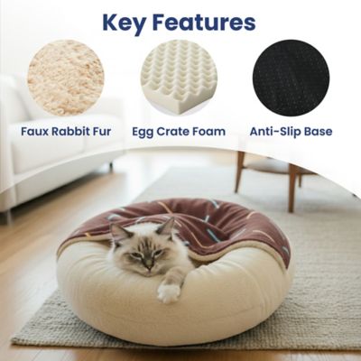Image showing  Orthopedic Memory Foam Donut-Themed Plush Bolster Cat & Dog Bed & Removable Cover, Medium, Chocolate