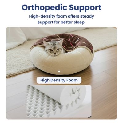 Image showing  Orthopedic Memory Foam Donut-Themed Plush Bolster Cat & Dog Bed & Removable Cover, Medium, Chocolate