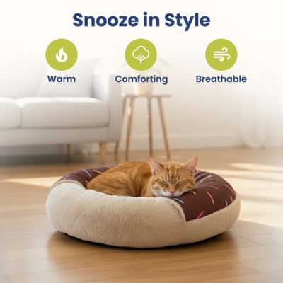 Image showing  Orthopedic Memory Foam Donut-Themed Plush Bolster Cat & Dog Bed & Removable Cover, Medium, Chocolate