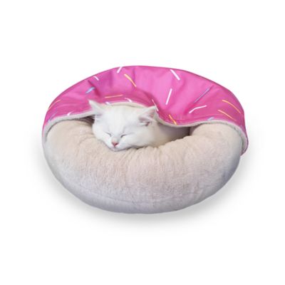 PawsPik Orthopedic Memory Foam Donut-Themed Plush Bolster Cat & Dog Bed & Removable Cover, Medium, Strawberry