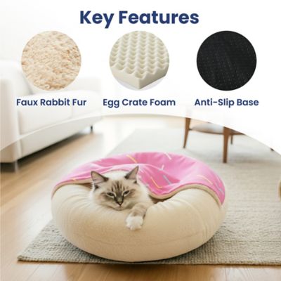 Image showing  Orthopedic Memory Foam Donut-Themed Plush Bolster Cat & Dog Bed & Removable Cover, Medium, Strawberry