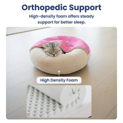 Image showing  Orthopedic Memory Foam Donut-Themed Plush Bolster Cat & Dog Bed & Removable Cover, Medium, Strawberry