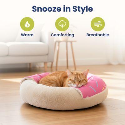 Image showing  Orthopedic Memory Foam Donut-Themed Plush Bolster Cat & Dog Bed & Removable Cover, Medium, Strawberry