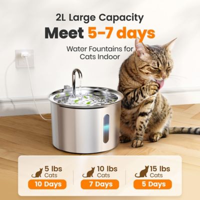 Image showing  PWF-001 2L/0.53Gal Cat Water Fountain, with Snap, Anti-Spill Cats Water Fountains with Quiet Pump w/3 Filters
