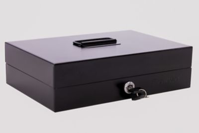 First Alert Locking, Security Cash Box, Made From Powder Coated Steel. Removable 7 Compartment Cash Tray, 4 Levered Money Clips