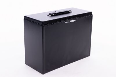 First Alert Letter Size Hanging File Locking Security Box. Made from 18 ga. Powder Coated Steel With Convenient Carry Handle.