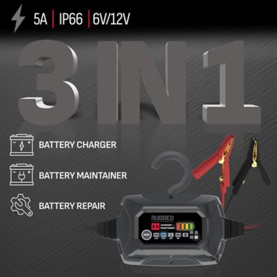 Image showing  Rugged 5 Amps Car Battery Charger and Maintainer, 3 in 1 Solution