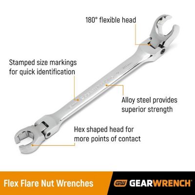 Image showing 1 th GEARWRENCH 6 pc. Ratcheting Flex Head Flare Nut Metric Wrench Set