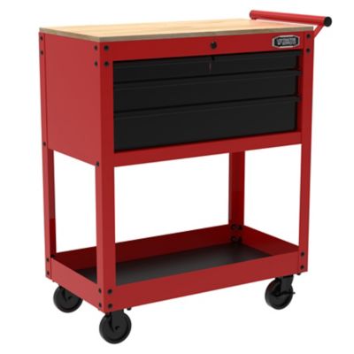 Tractor Supply 30 in. 4-Drawer Tool Cart with Wood Top, Red/Black Mix