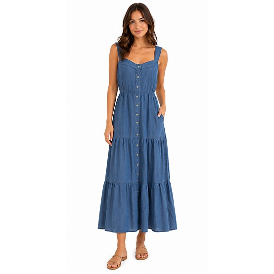 women's denim summer dress Livesso Vacation Outfit V-Neck Sleeveless Waist Cinched Solid Color For Women Sun Dresses For Women Co takes your denim style in a lovely direction with this soft cotton midi dress designed with a waist INSPIRE CHIC Women's Sleeveless Square