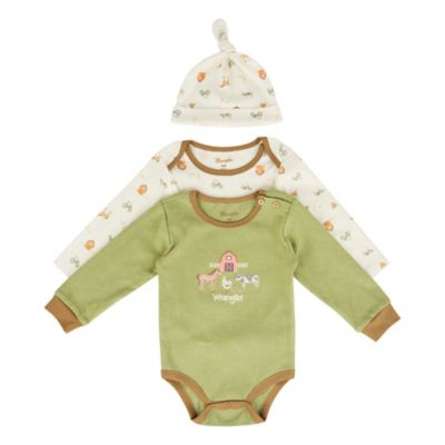 Wrangler Farm Set 2 Bodysuits & Hat Set, 3 pc.