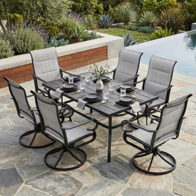 Nuu Garden 7 pc. Outdoor Dining Set with Textilene Chairs and Rectangular Table with Umbrella Hole