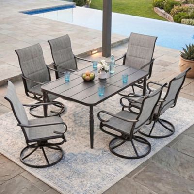 Nuu Garden 7 pc. Outdoor Dining Set with Textilene Chairs and Large Slat Table