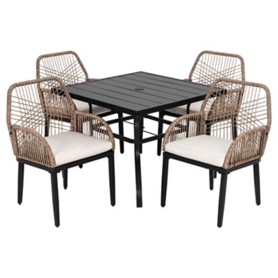 Nuu Garden 5 pc. Outdoor Dining Set with Wicker Chairs and Square Slat Table
