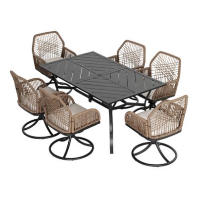 Nuu Garden 7 pc. Outdoor Dining Set with Swivel Wicker Chairs and Splice Tabletop