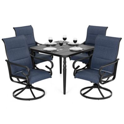 Image showing  5 pc. Outdoor Dining Set with Textilene Chairs and Slat Top Table