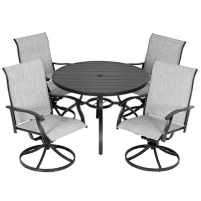 Nuu Garden 5 pc. Outdoor Dining Set with Textilene Swivel Chairs and Round Table with Umbrella Hole