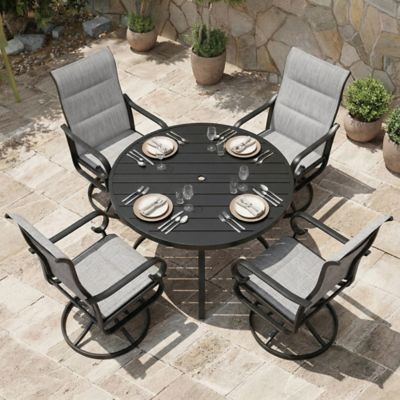 Nuu Garden 5 pc. Outdoor Dining Set with Textilene Chairs and Round Table with Umbrella Hole
