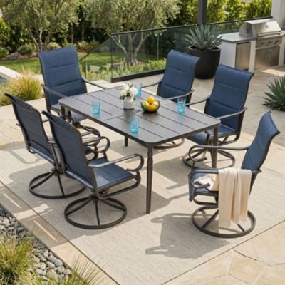 Nuu Garden 7 pc. Outdoor Dining Set with Textilene Chairs and Large Slat Table