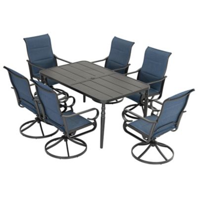 Image showing  7 pc. Outdoor Dining Set with Textilene Chairs and Large Slat Table