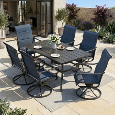 Nuu Garden 7 pc. Outdoor Dining Set with Textilene Chairs and Rectangular Table with Umbrella Hole