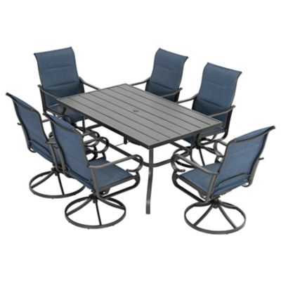 Image showing  7 pc. Outdoor Dining Set with Textilene Chairs and Rectangular Table with Umbrella Hole