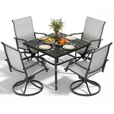Nuu Garden 5 pc. Outdoor Dining Set with Textilene Swivel Chairs and Square Slat Table