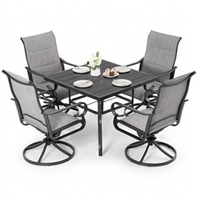 Nuu Garden 5 pc. Outdoor Dining Set with Textilene Chairs and Square Slat Table