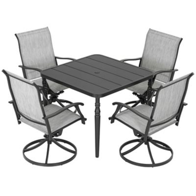 Nuu Garden 5 pc. Outdoor Dining Set with Textilene Swivel Chairs and Slat Top Table