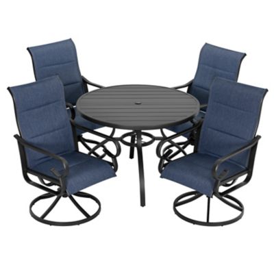 Image showing  5 pc. Outdoor Dining Set with Textilene Chairs and Round Table with Umbrella Hole