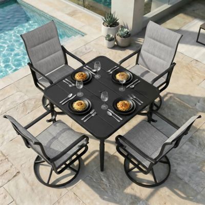 Nuu Garden 5 pc. Outdoor Dining Set with Textilene Chairs and Slat Top Table