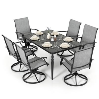 Nuu Garden 7 pc. Outdoor Dining Set with Textilene Swivel Chairs and Large Slat Table