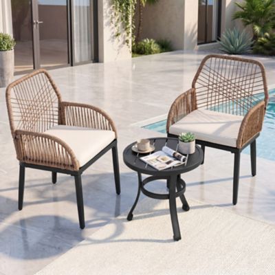 Nuu Garden 3 pc. Outdoor Dining Set with Wicker Chair and Side Table