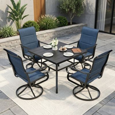Nuu Garden 5 pc. Outdoor Dining Set with Textilene Chairs and Square Slat Table