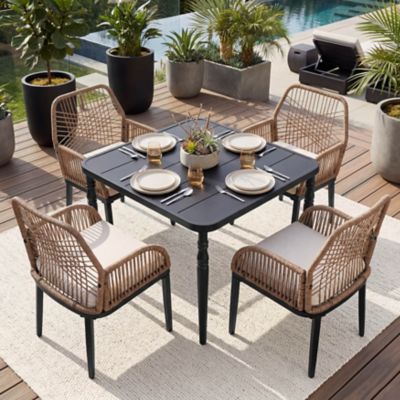 Nuu Garden 5 pc. Outdoor Dining Set with Wicker Chairs and Slat Top Table