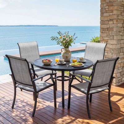 Nuu Garden Outdoor 5 pc. Dining Set with Textilene Chairs and Round Table with Umbrella Hole