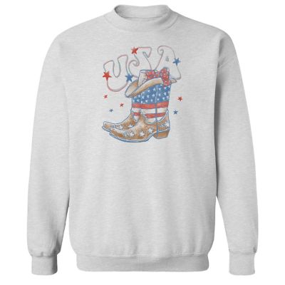 Goodie Two Sleeves Women's Usa Boots Long Sleeve Pullover Graphic Sweatshirt
