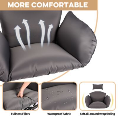 Image showing 3 th Modern Muse Egg Chair Stand Wicker Hanging Chair Indoor Outdoor Cushion Swing Hammock Patio Bedroom Balcony, Gray