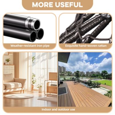 Image showing 4 th Modern Muse Egg Chair Stand Wicker Hanging Chair Indoor Outdoor Cushion Swing Hammock Patio Bedroom Balcony, Gray