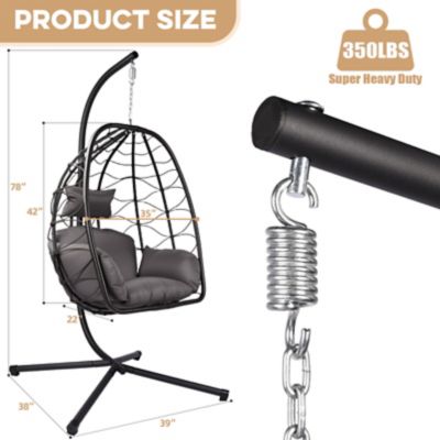 Image showing 6 th Modern Muse Egg Chair Stand Wicker Hanging Chair Indoor Outdoor Cushion Swing Hammock Patio Bedroom Balcony, Gray