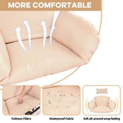 Image showing  Egg Chair Stand Wicker Hanging Chair Indoor Outdoor Cushion Swing Hammock Patio Bedroom Balcony, Brown Khaki