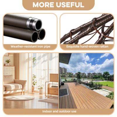 Image showing  Egg Chair Stand Wicker Hanging Chair Indoor Outdoor Cushion Swing Hammock Patio Bedroom Balcony, Brown Khaki