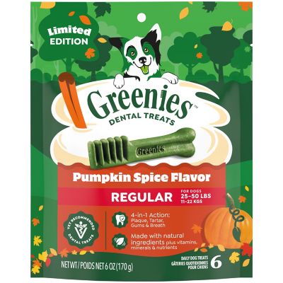 Greenies Pumpkin Spice Flavor Regular Dental and Hard Chews Dog Treats, 6 oz., 6 ct.