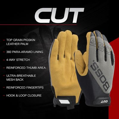 Image showing  Premium Pigskin Leather Palm Cut Resistant Work Glove with Mesh Fabric Back
