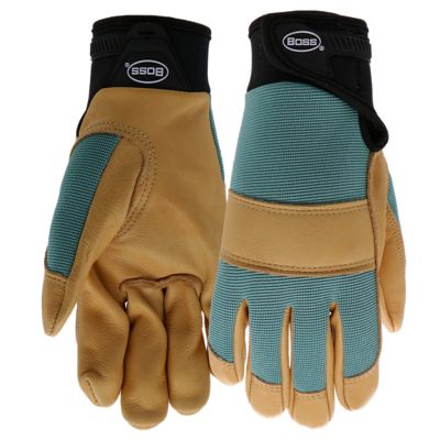 Boss Women's Water Resistant Utility Cowhide Leather Work Gloves with Adjustable Wrist