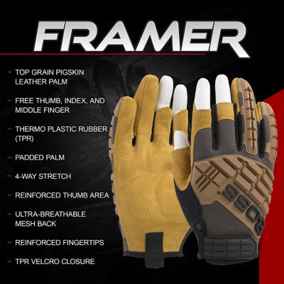 Image showing  Premium Pigskin Padded Leather Palm Framer Gloves with Mesh Fabric Back