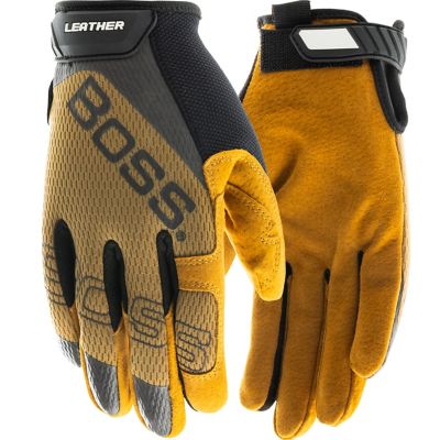Boss Premium Pigskin Leather Palm Work Gloves with Mesh Fabric Back