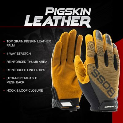 Image showing  Premium Pigskin Leather Palm Work Gloves with Mesh Fabric Back
