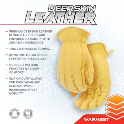 Image showing  Insulated Premium Deerskin Leather Work Gloves