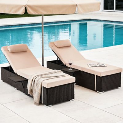 Modern Muse Outdoor Chaise Lounge Set of 2, 6-Position Adjustable Backrest, 3 in. Cushion & Side Tray, All-Weather PE Wicker
